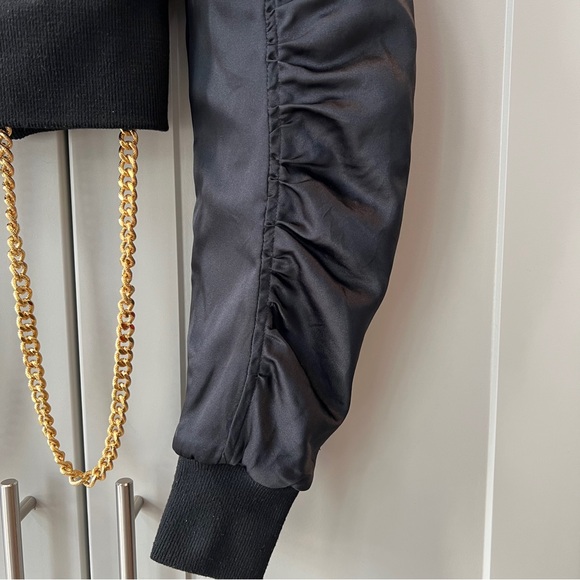 Are You Am I Minami Bomber Jacket Small Medium Chain Cropped Streetwear Black - Picture 8 of 11
